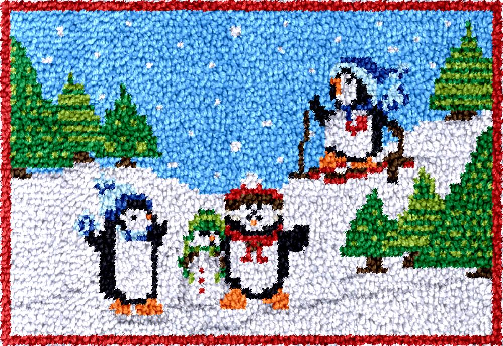 Diy Electronics Art - Pinguine Knüpfhaken-Teppich-Sets mit bedruckter Leinwand, DIY-Teppich-Stickset,